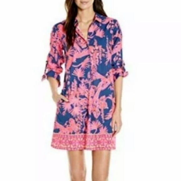 Lilly Pulitzer Lillith Tunic Dress XL Rayon Indigo Night 3/4 Roll Sleeve - Picture 2 of 8